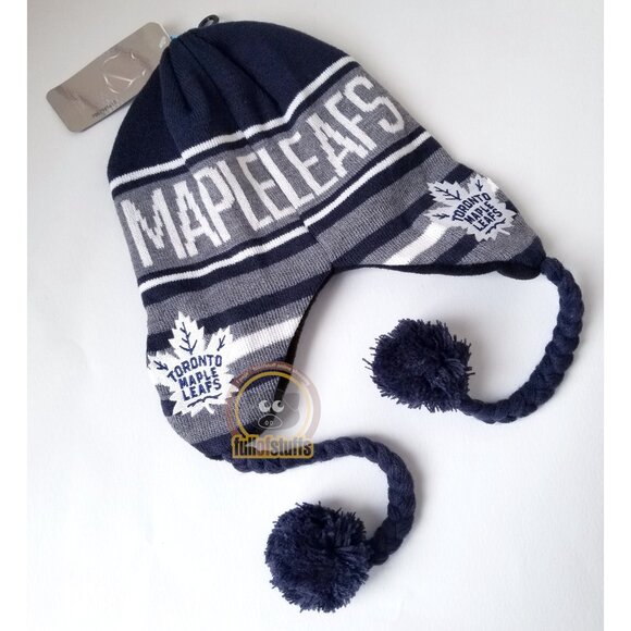 Brand NEW NHL Toronto Maple Leafs Linear Peruvian Knitted Knit Crochet Toque Hat - Picture 1 of 2